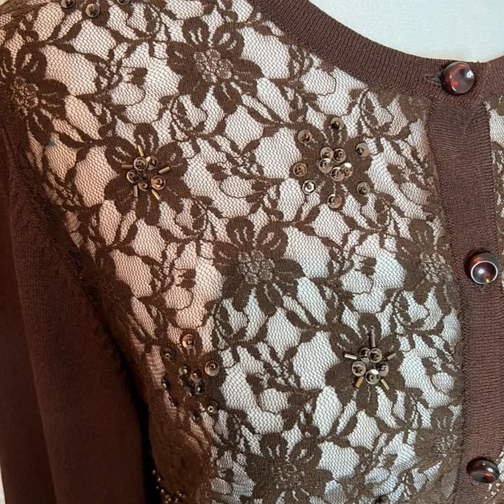 Victor Costa Occasion Brown Cardigan Sweater size Medium
